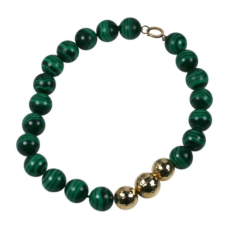 Gemstone Beads Malachite with Gold Accents