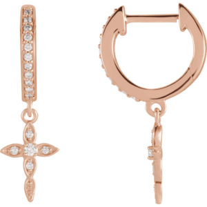 2019 Jewelry Design Trends Rose Gold Diamond Cross Hoop Earrings