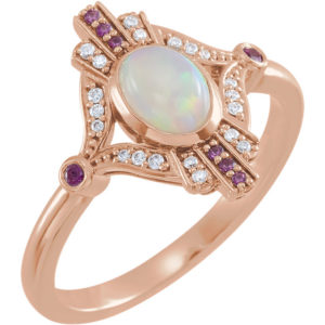 2019 Jewelry Design Trends Rose Gold Opal Pink Sapphire Diamond Ring