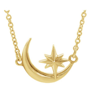 2019 Jewelry Design Trends Yellow Gold Crescent Moon & Star Necklace